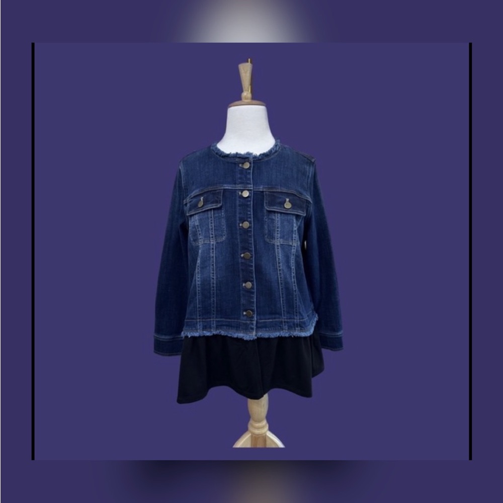 LOGO by Lori Goldstein Denim Jacket with French Terry Trim Size 16
